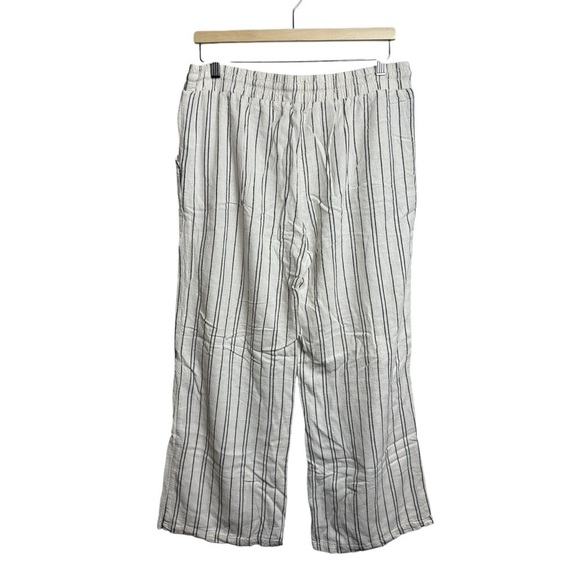 Linen Blend PullOn Pants Nautical Wide Leg Beach Striped Beige SZ L Lagenlook - Picture 4 of 10